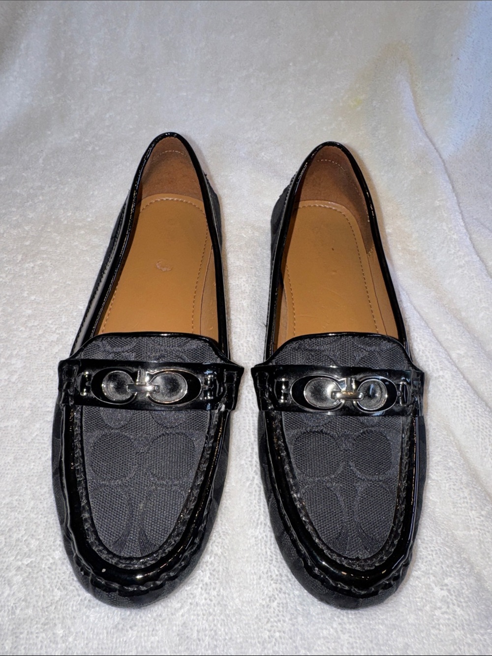 Coach Black Logo Canvas Loafers with Silver-Tone Hardware